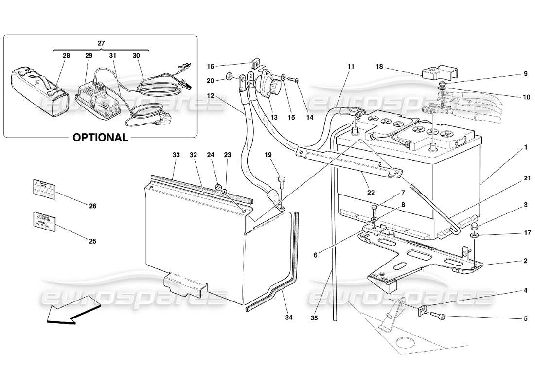 Ferrari 550 Maranello Battery Parts Diagram