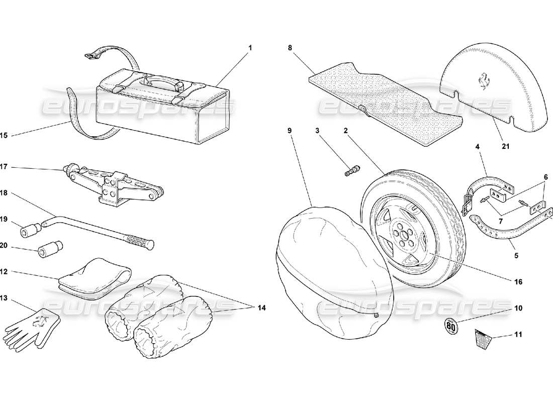 Ferrari 550 Maranello Spare Wheel and Accessories Part Diagram