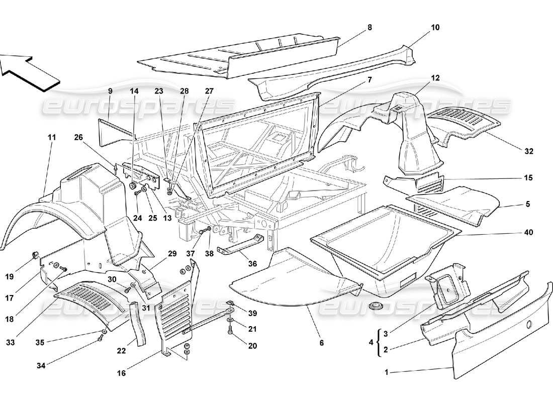 Ferrari 550 Maranello Rear Structures and Components Parts Diagram