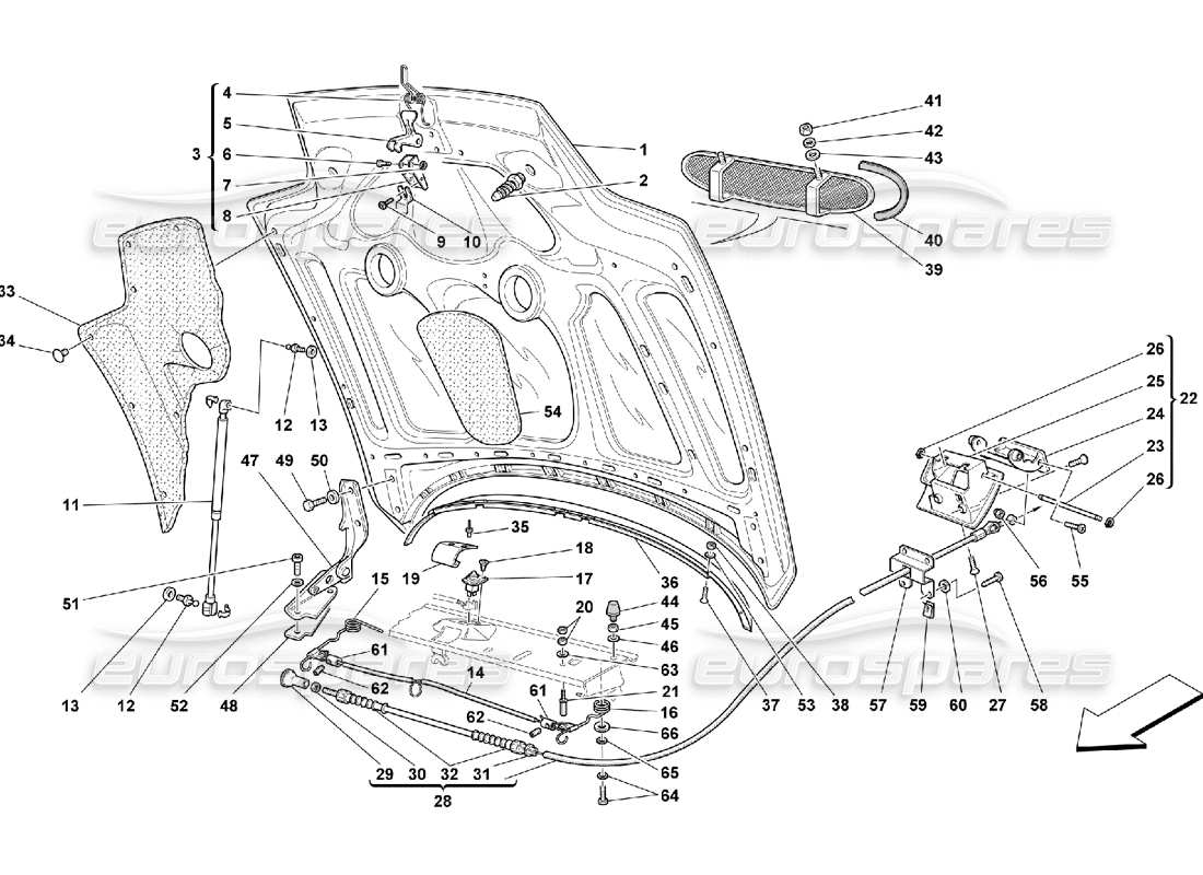 Ferrari 550 Maranello Engine Bonnet Parts Diagram