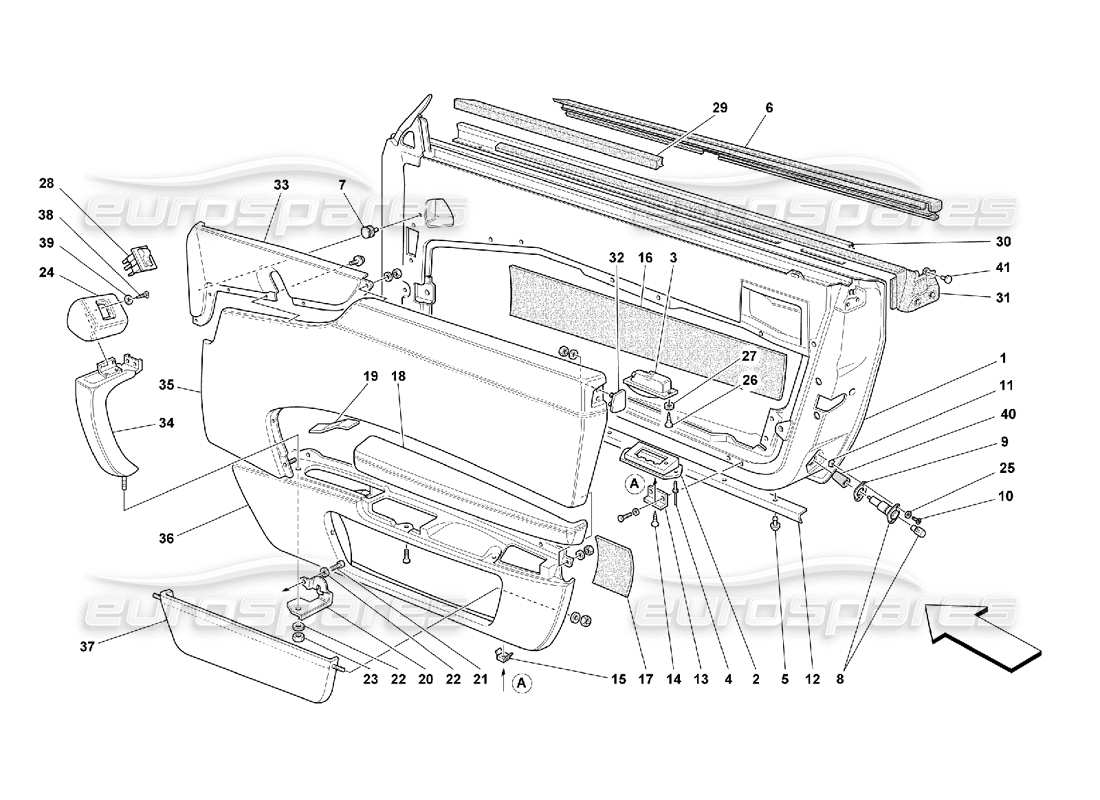 Ferrari 550 Maranello Doors - Framework and Coverings Parts Diagram