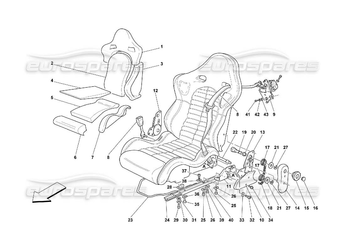 Ferrari 550 Maranello Seat and Safety Belts -Sport Parts Diagram