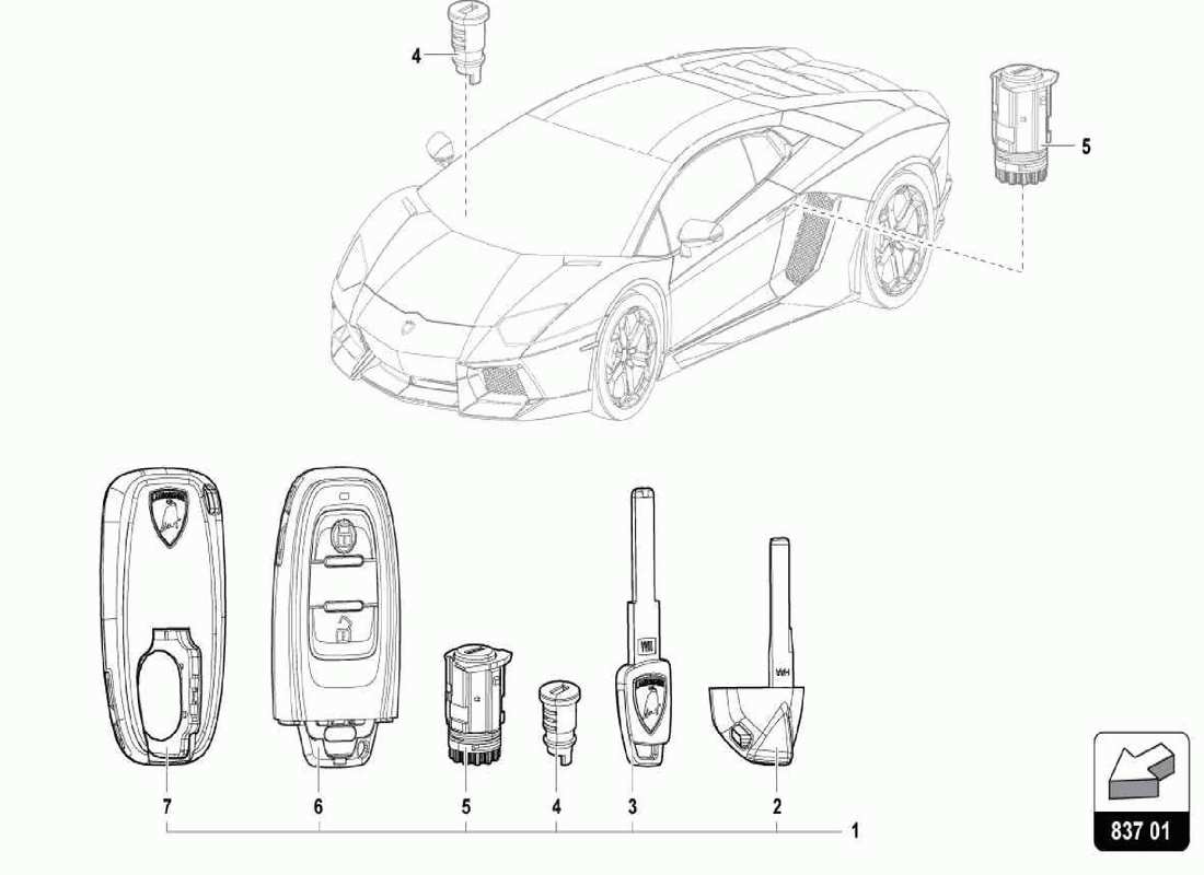 Lamborghini Centenario Spider LOCK CYLINDER WITH KEYS Parts Diagram