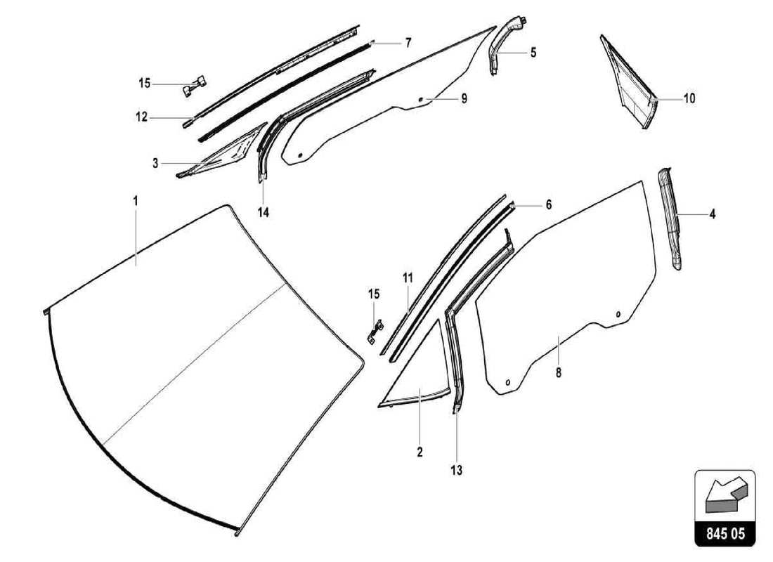 Lamborghini Centenario Spider WINDOW GLASSES Parts Diagram