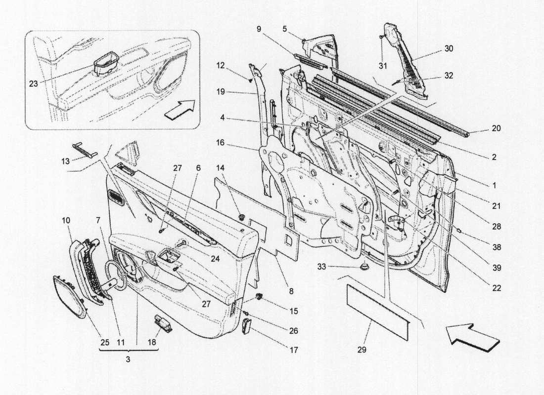 Maserati QTP. V6 3.0 BT 410bhp 2wd 2017 front doors: trim panels Part Diagram