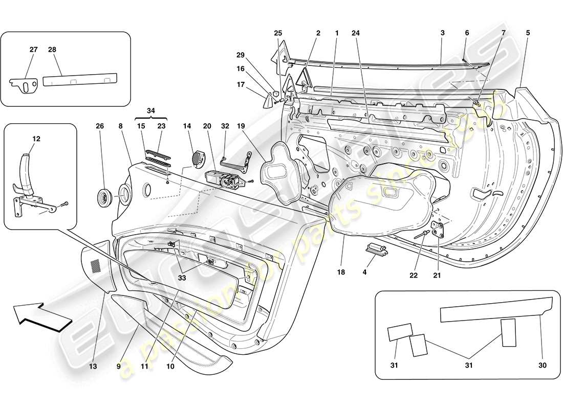 Ferrari California (Europe) FRONT DOORS: TRIM Parts Diagram