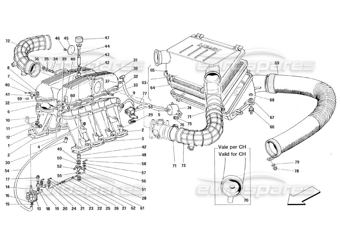 Ferrari 348 (1993) TB / TS manifolds and air intake Parts Diagram
