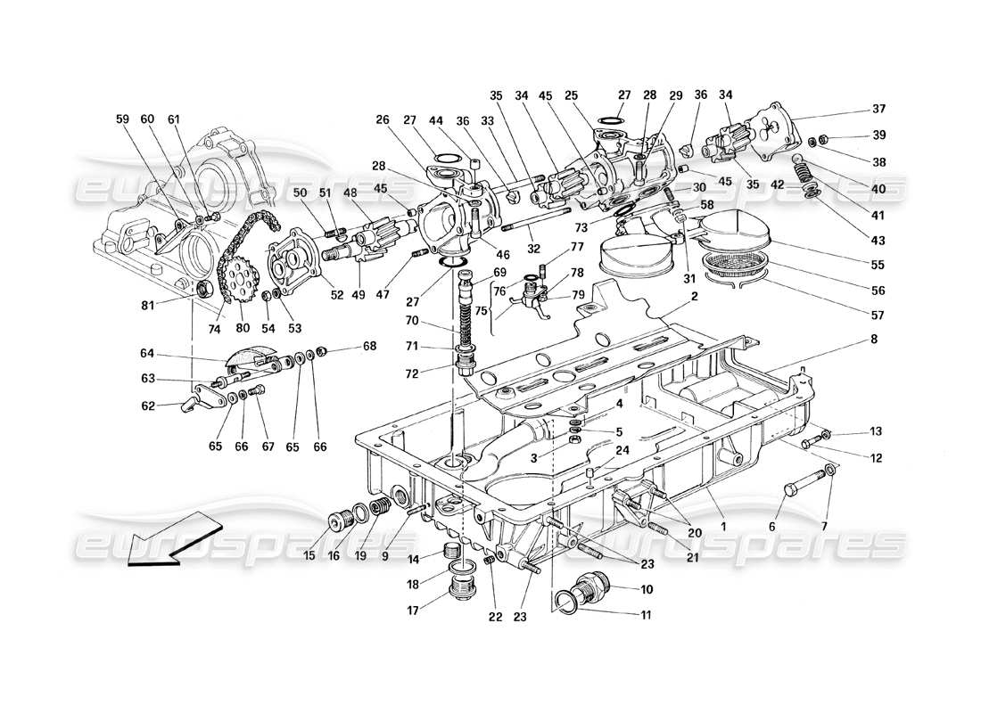 Ferrari 348 (1993) TB / TS Lubrication - Pumps and Oil Sumps Parts Diagram