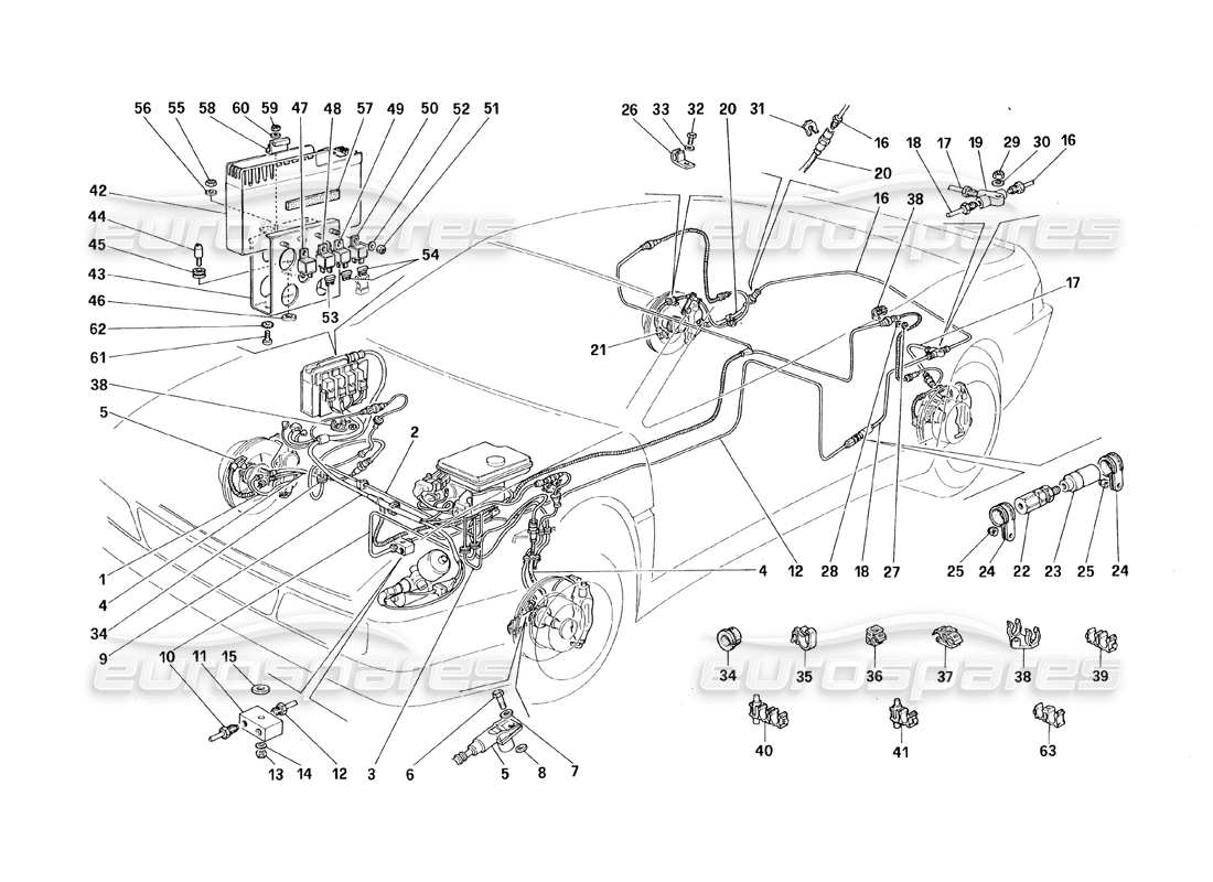 Ferrari 348 (1993) TB / TS Brake System (With Antiskid) Parts Diagram