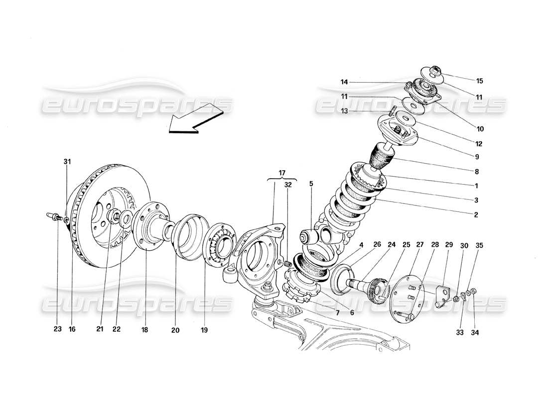 Ferrari 348 (1993) TB / TS Front Suspension - Shock Absorber and Brake Disc Parts Diagram