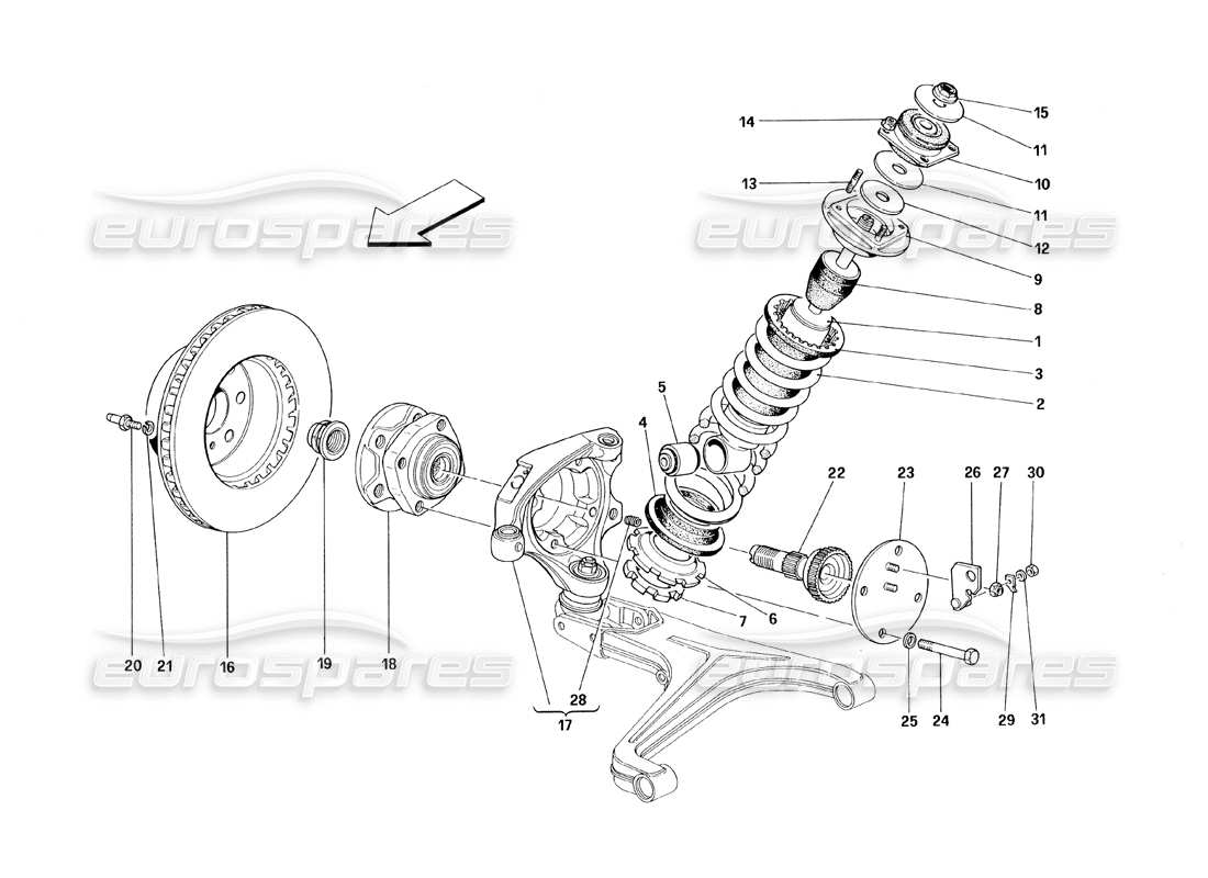 Ferrari 348 (1993) TB / TS Front Suspension - Shock Absorber and Brake Disc Part Diagram
