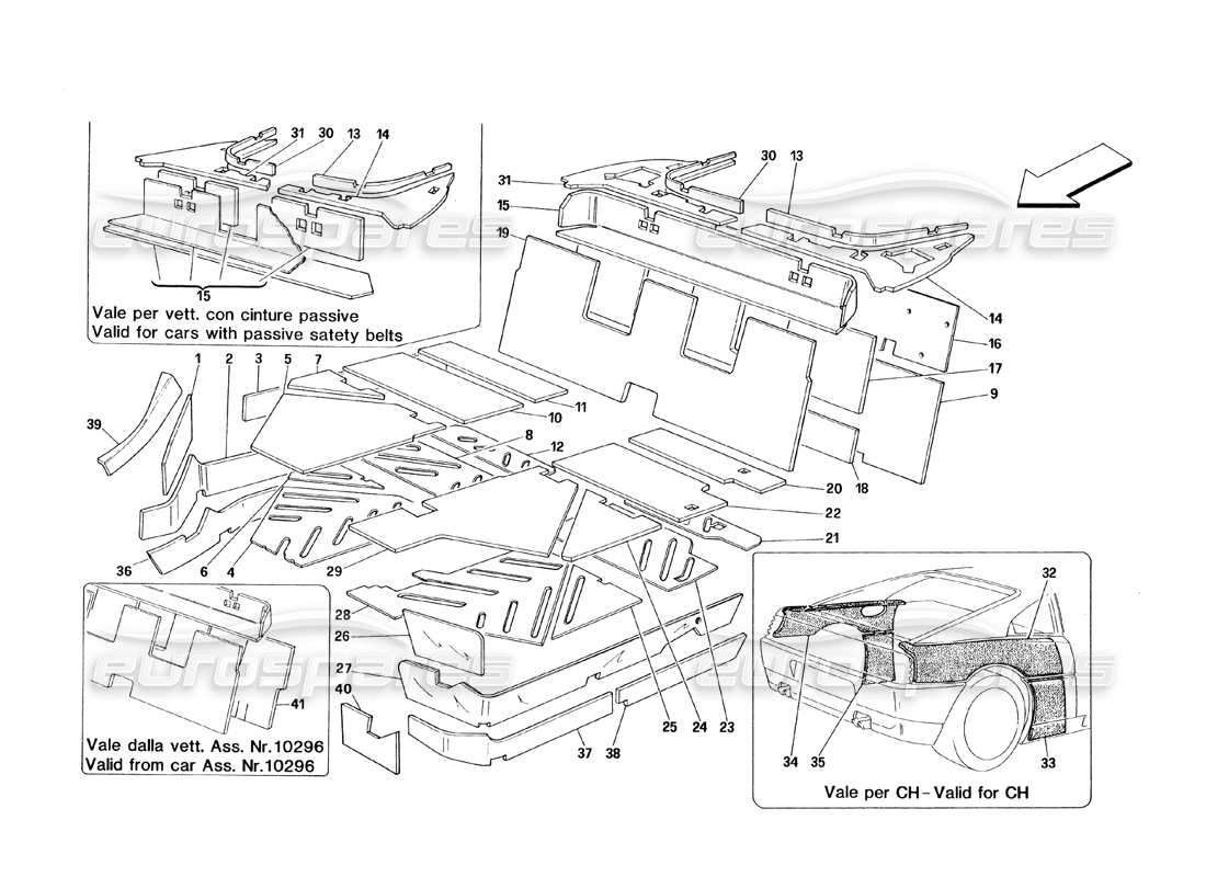 Ferrari 348 (1993) TB / TS Passengers Compartment Insulations Parts Diagram