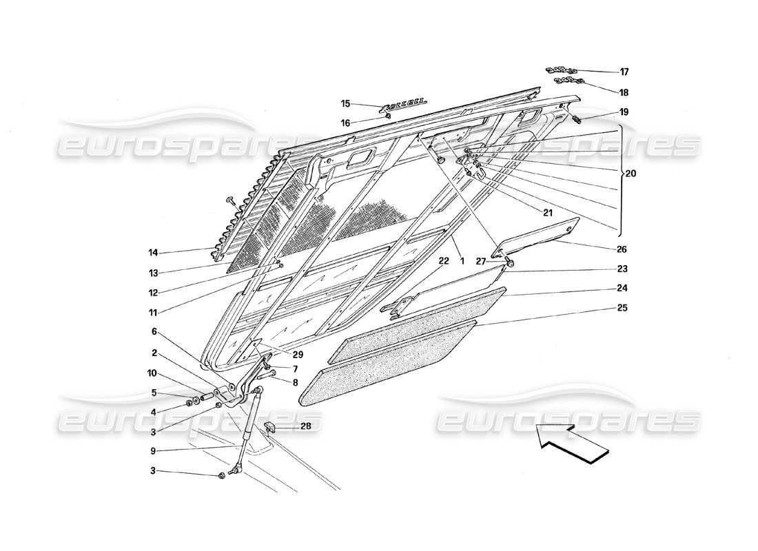 Ferrari 348 (1993) TB / TS Rear Hood Parts Diagram