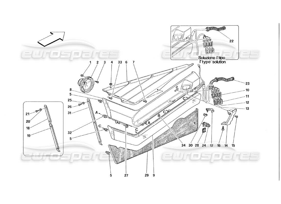 Ferrari 348 (1993) TB / TS Doors - Inner Trims Parts Diagram