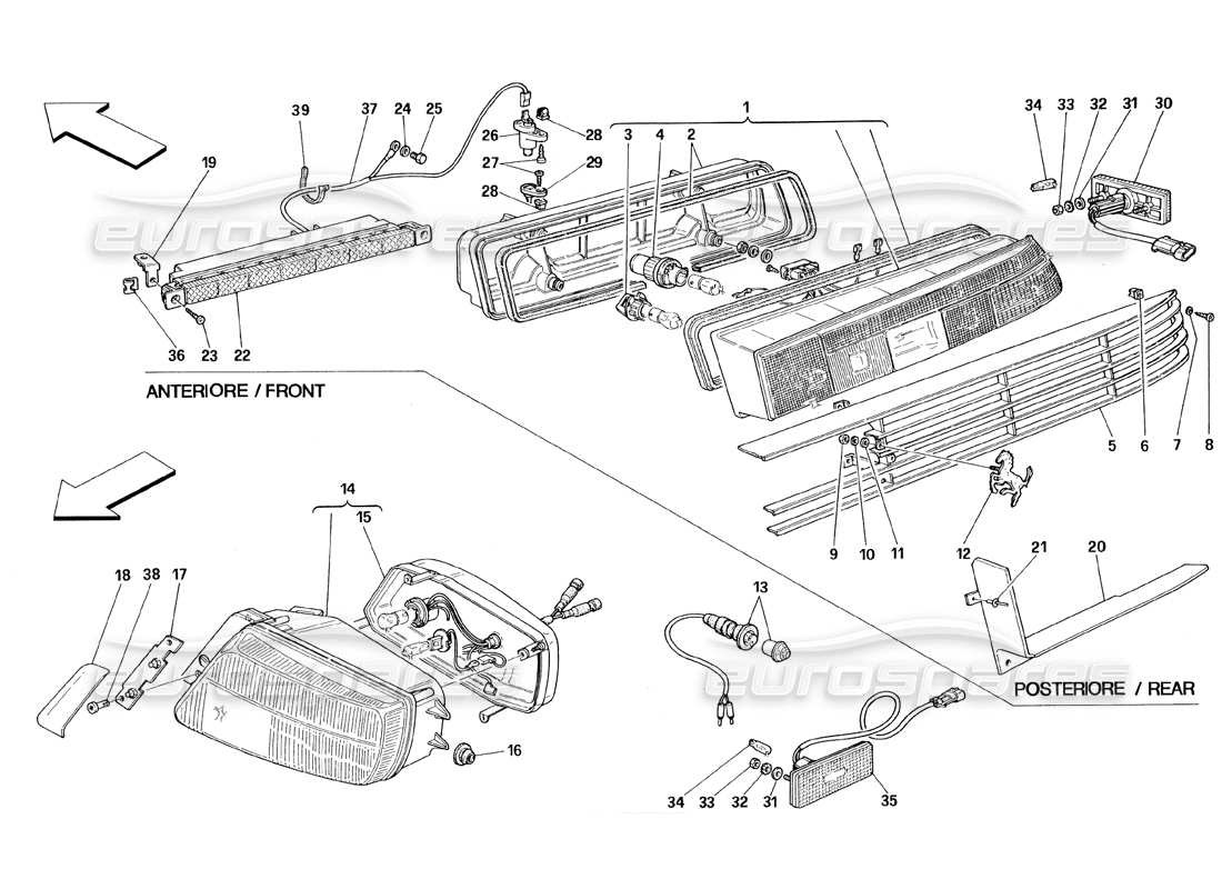 Ferrari 348 (1993) TB / TS Front and Rear Lights Part Diagram