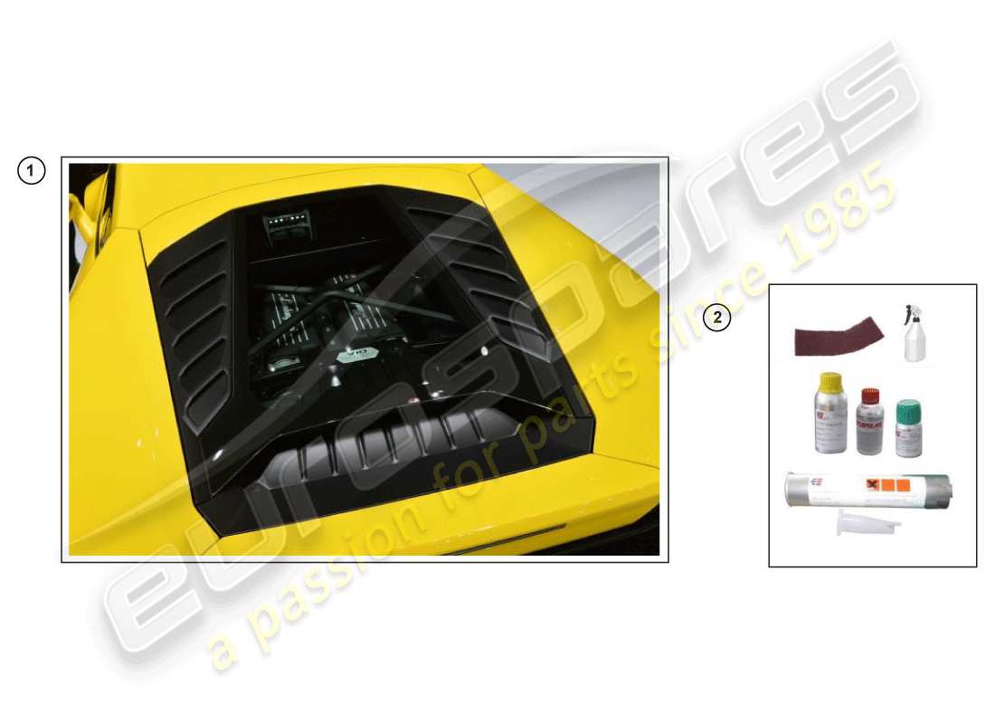 Lamborghini Huracan LP600-4 Zhong Coupe (Accessories) 1 SET ATTACHMENT PARTS FOR BONNET Part Diagram