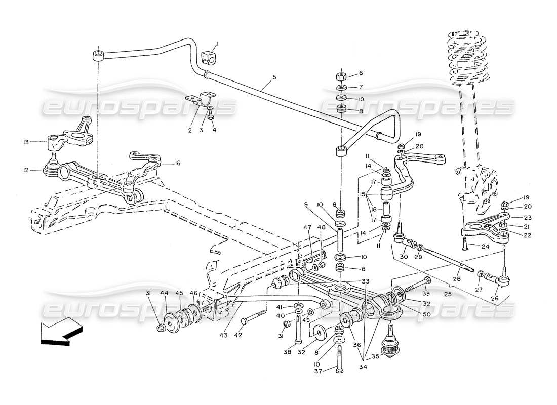 Maserati Ghibli 2.8 (Non ABS) Front Suspension Arms Parts Diagram