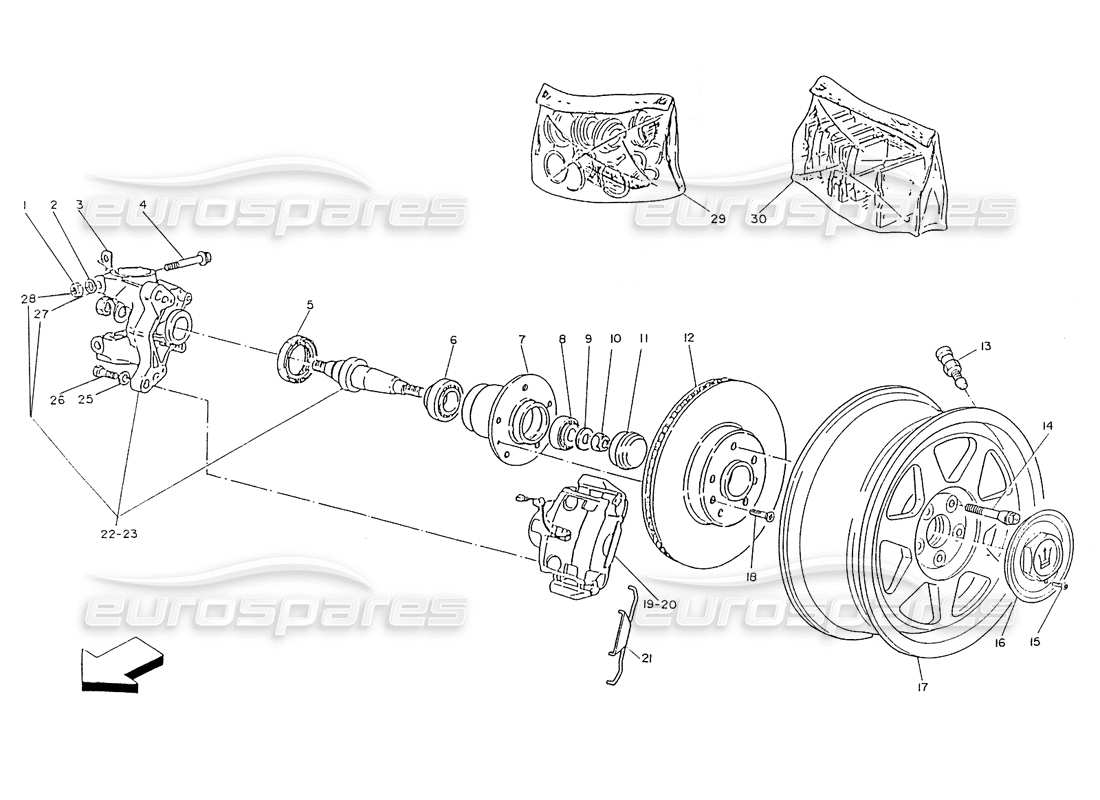 Maserati Ghibli 2.8 (Non ABS) Front Wheels, Hubs & Brakes Parts Diagram
