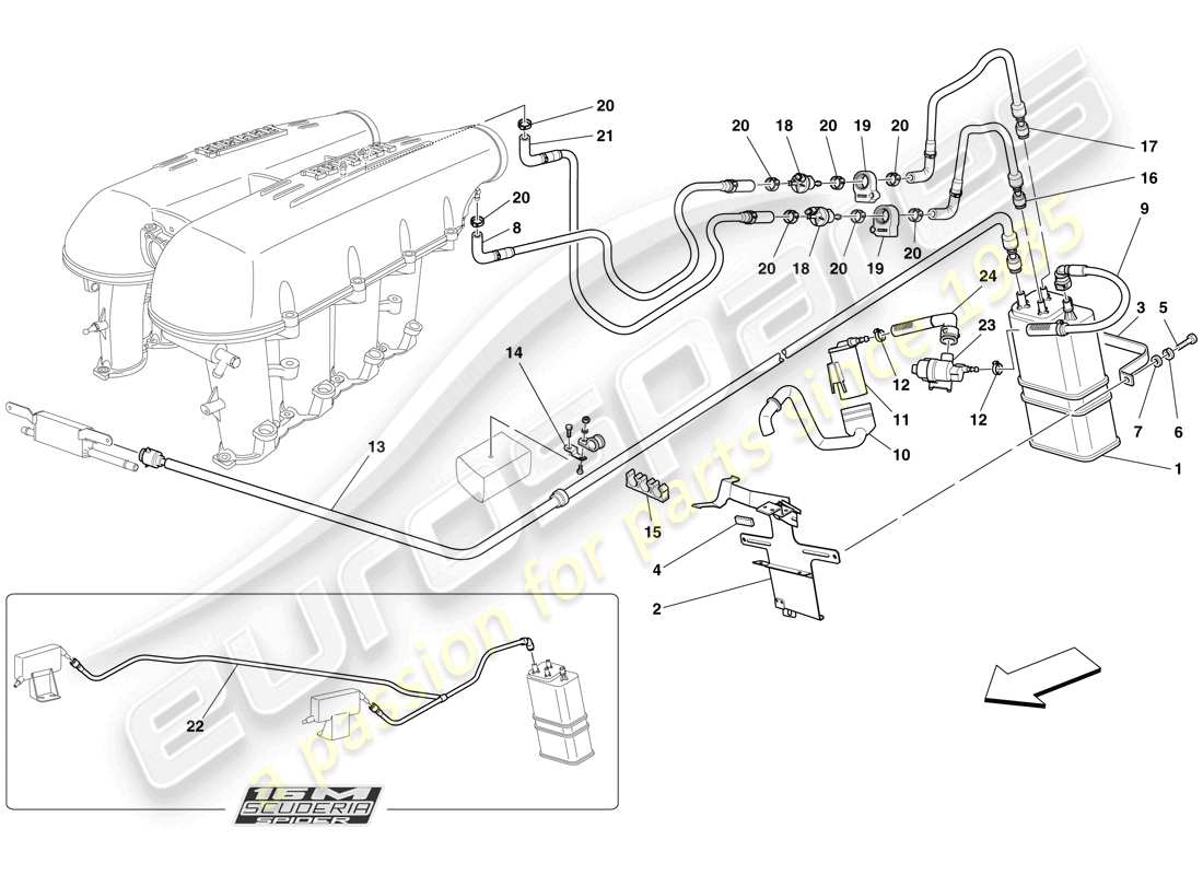 Ferrari F430 Scuderia (RHD) evaporative emissions control system Part Diagram