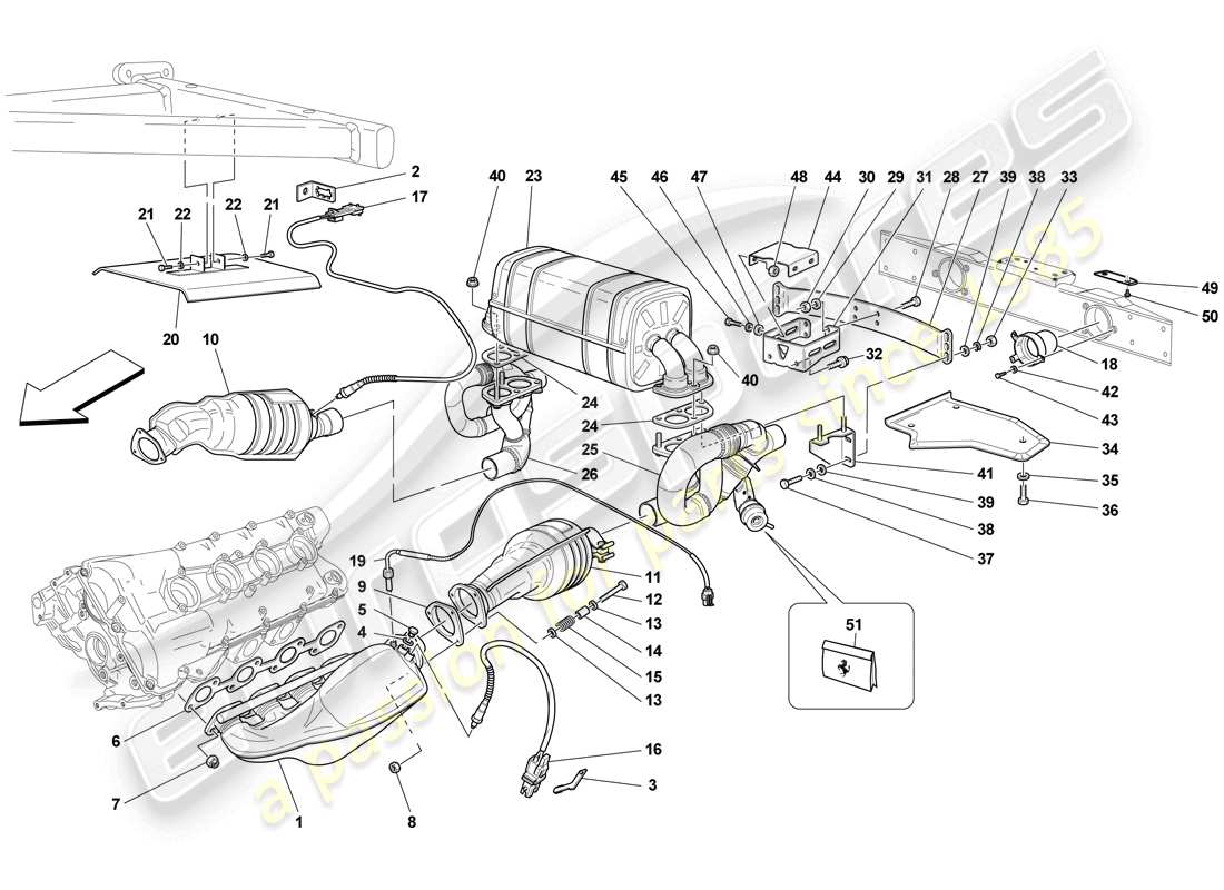 Ferrari F430 Scuderia (RHD) racing exhaust system Part Diagram
