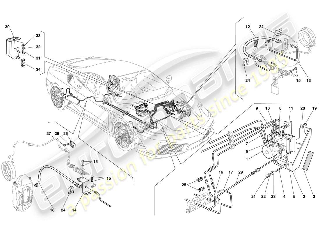 Ferrari F430 Scuderia (RHD) Brake System Part Diagram