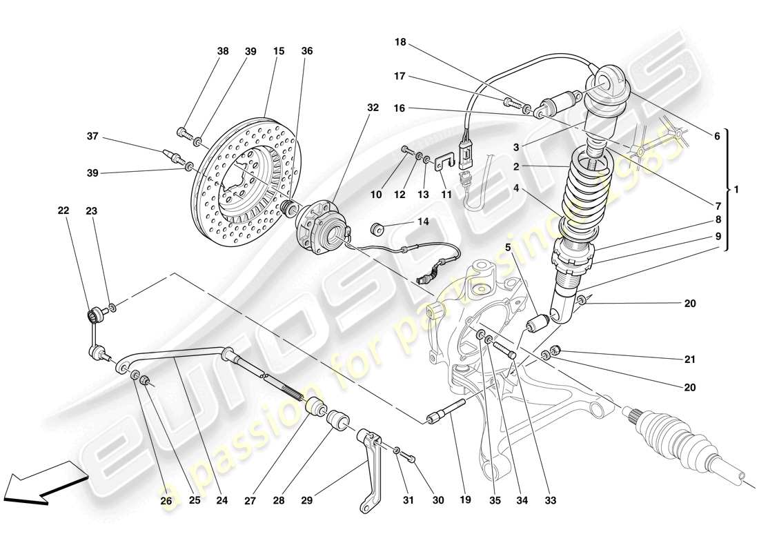Ferrari F430 Scuderia (RHD) Rear Suspension - Shock Absorber and Brake Disc Part Diagram