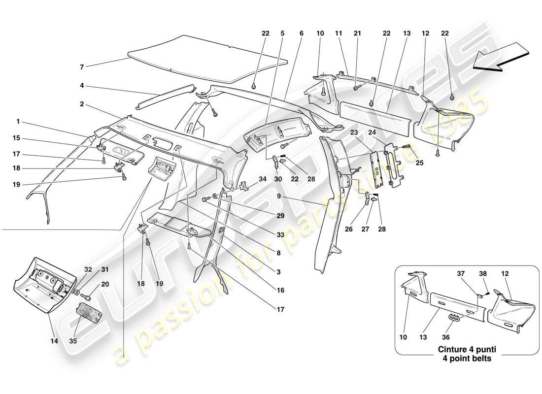 Ferrari F430 Scuderia (RHD) HEADLINER TRIM AND ACCESSORIES Part Diagram