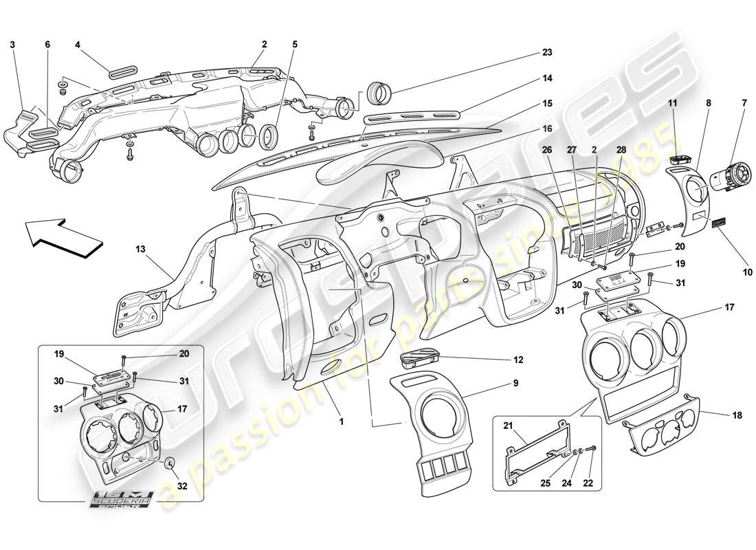 Ferrari F430 Scuderia (RHD) DASHBOARD Part Diagram