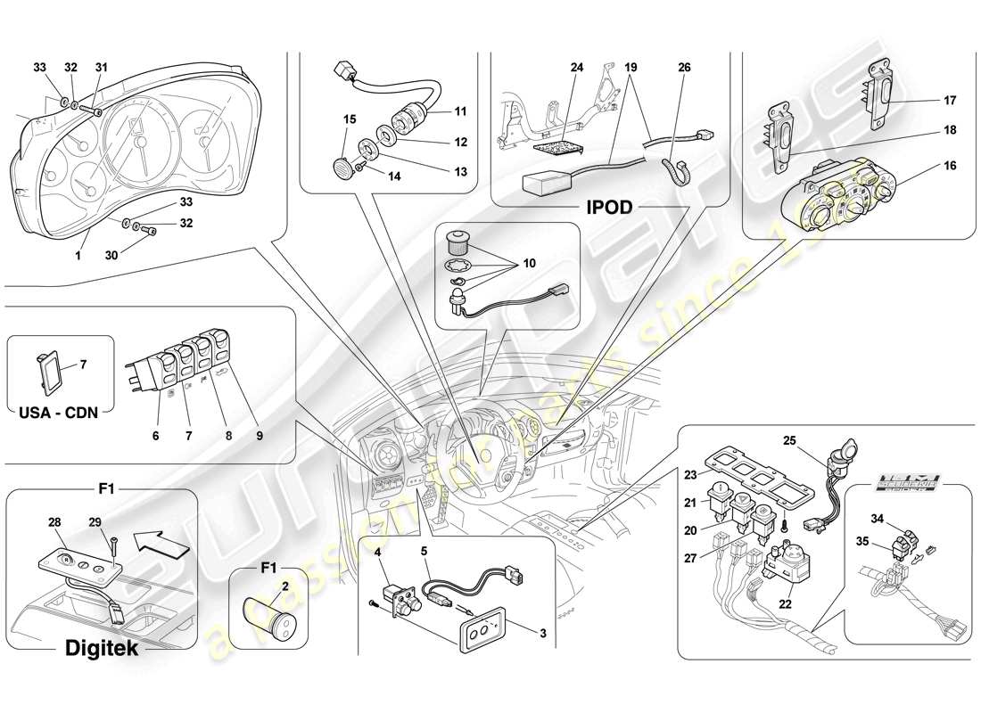 Ferrari F430 Scuderia (RHD) DASHBOARD AND TUNNEL INSTRUMENTS Part Diagram