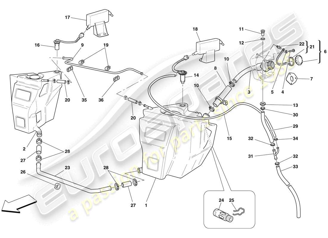 Ferrari F430 Scuderia (USA) FUEL TANKS AND FILLER NECK Part Diagram