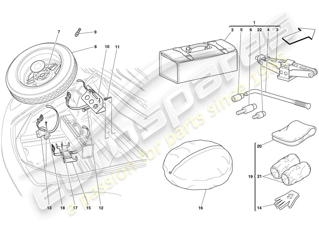 Ferrari F430 Scuderia (USA) spare wheel and tools Part Diagram