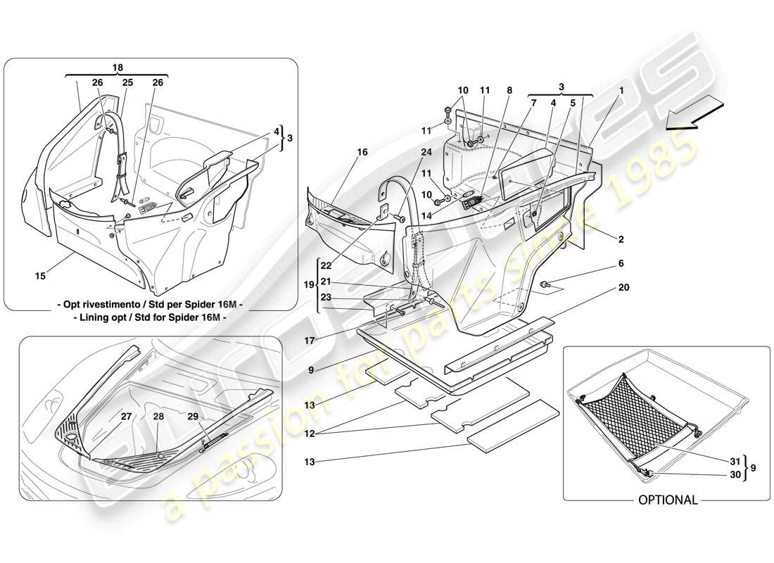 Ferrari F430 Scuderia (USA) FRONT COMPARTMENT TRIM Part Diagram