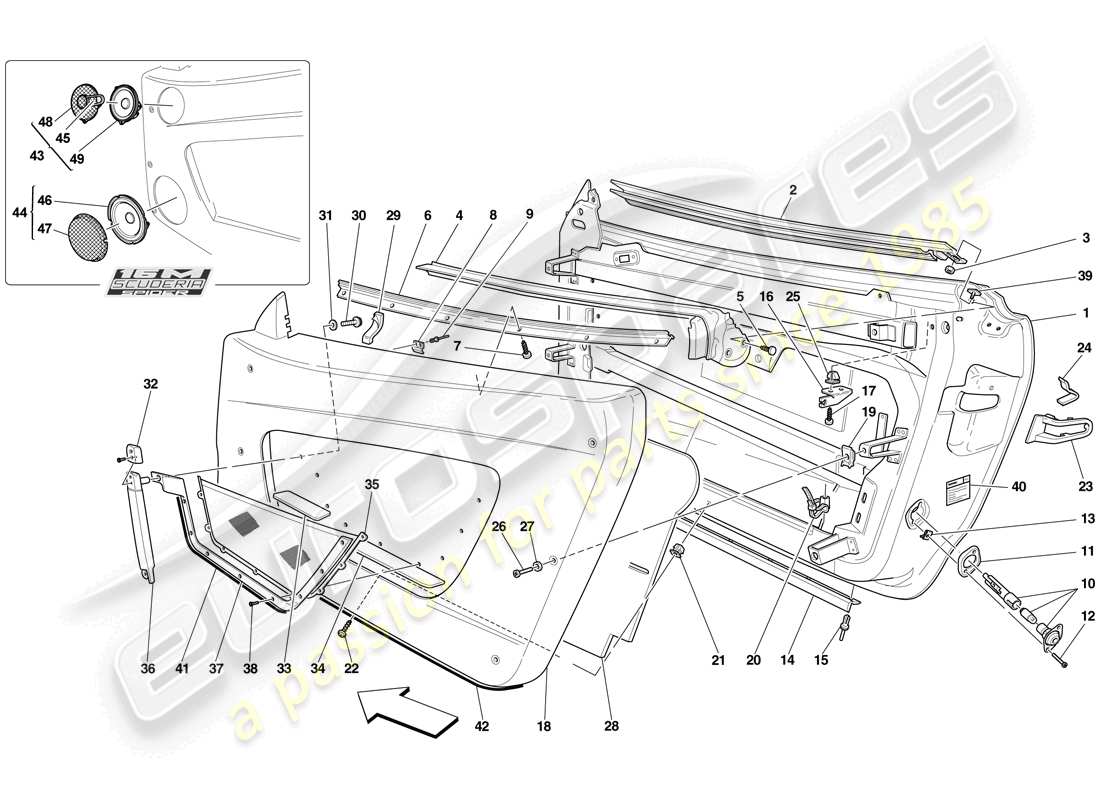 Ferrari F430 Scuderia (USA) DOORS - SUBSTRUCTURE AND TRIM Part Diagram