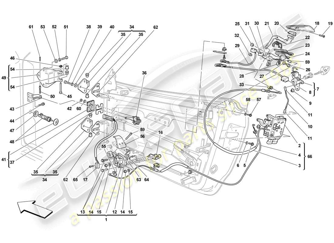 Ferrari F430 Scuderia (USA) DOORS - OPENING MECHANISM AND HINGES Part Diagram