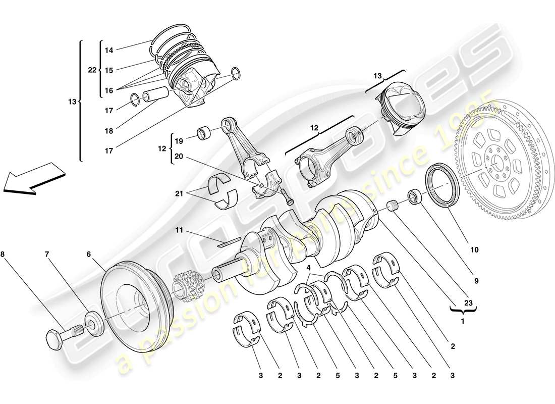 Ferrari F430 Coupe (Europe) crankshaft - connecting rods and pistons Parts Diagram