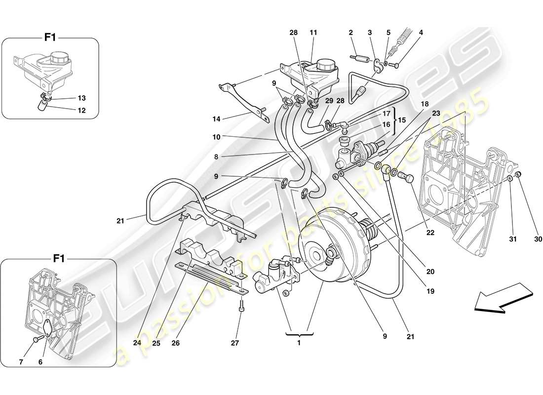 Ferrari F430 Coupe (Europe) HYDRAULIC BRAKE AND CLUTCH CONTROLS Part Diagram