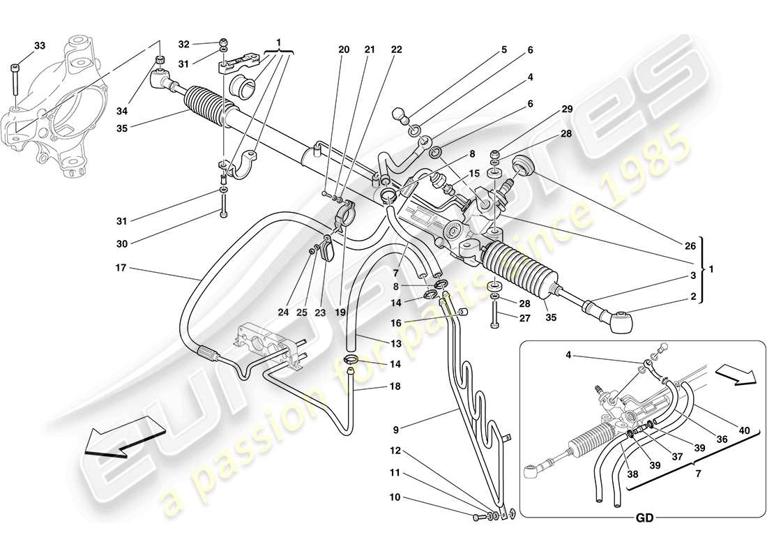 Ferrari F430 Coupe (Europe) HYDRAULIC POWER STEERING BOX AND SERPENTINE COIL Parts Diagram