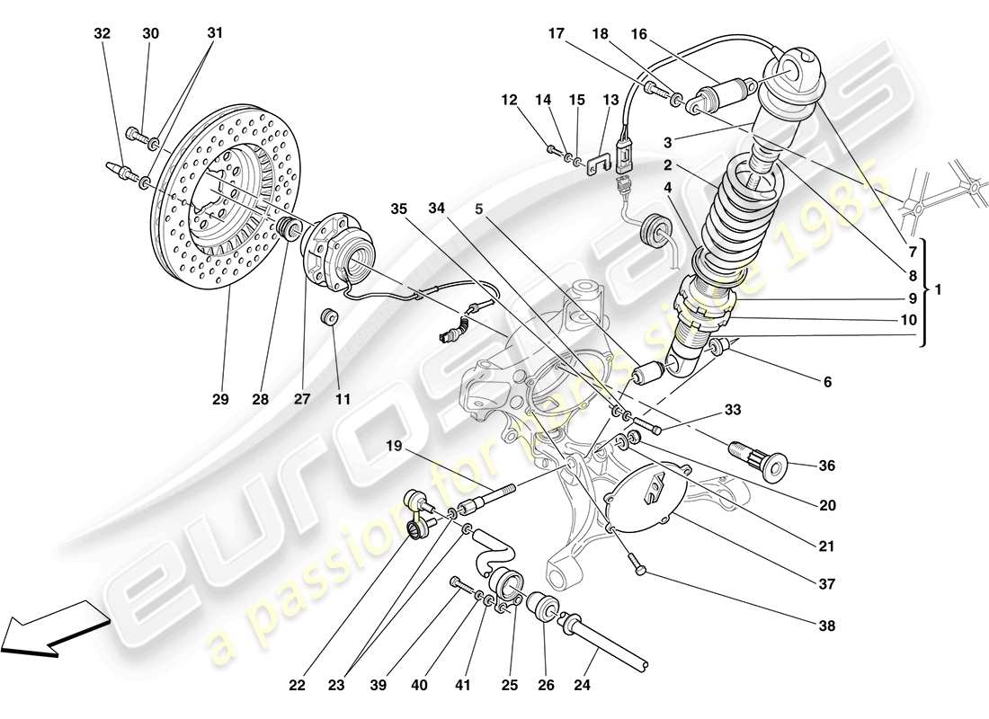 Ferrari F430 Coupe (Europe) Front Suspension - Shock Absorber and Brake Disc Parts Diagram