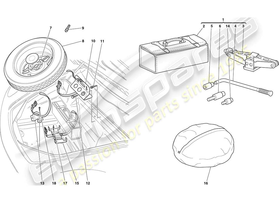 Ferrari F430 Coupe (Europe) spare wheel and tools Parts Diagram