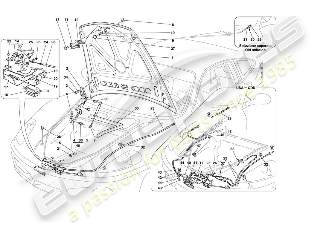 Ferrari F430 Coupe (Europe) FRONT LID AND OPENING MECHANISM Parts Diagram