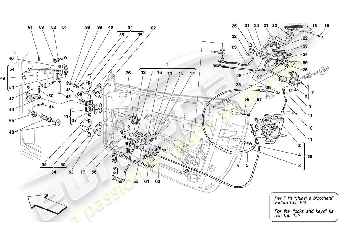 Ferrari F430 Coupe (Europe) DOORS - OPENING MECHANISM AND HINGES Parts Diagram