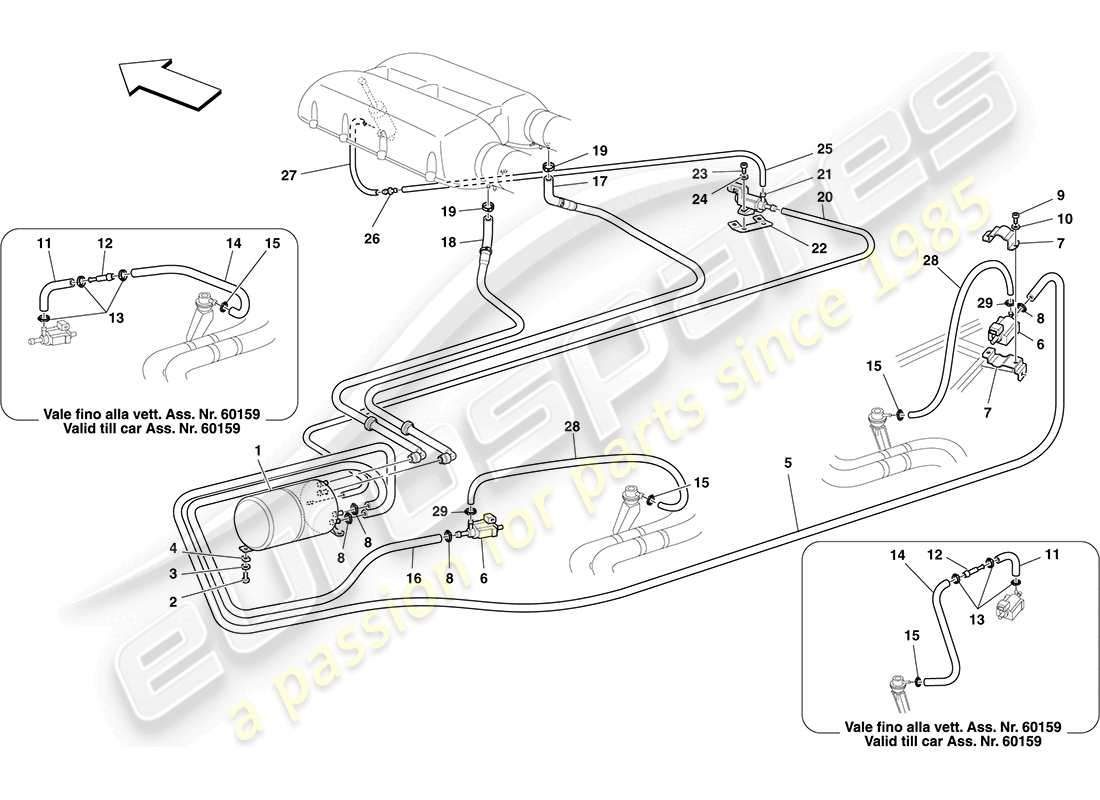 Ferrari F430 Coupe (RHD) pneumatic actuator system Parts Diagram