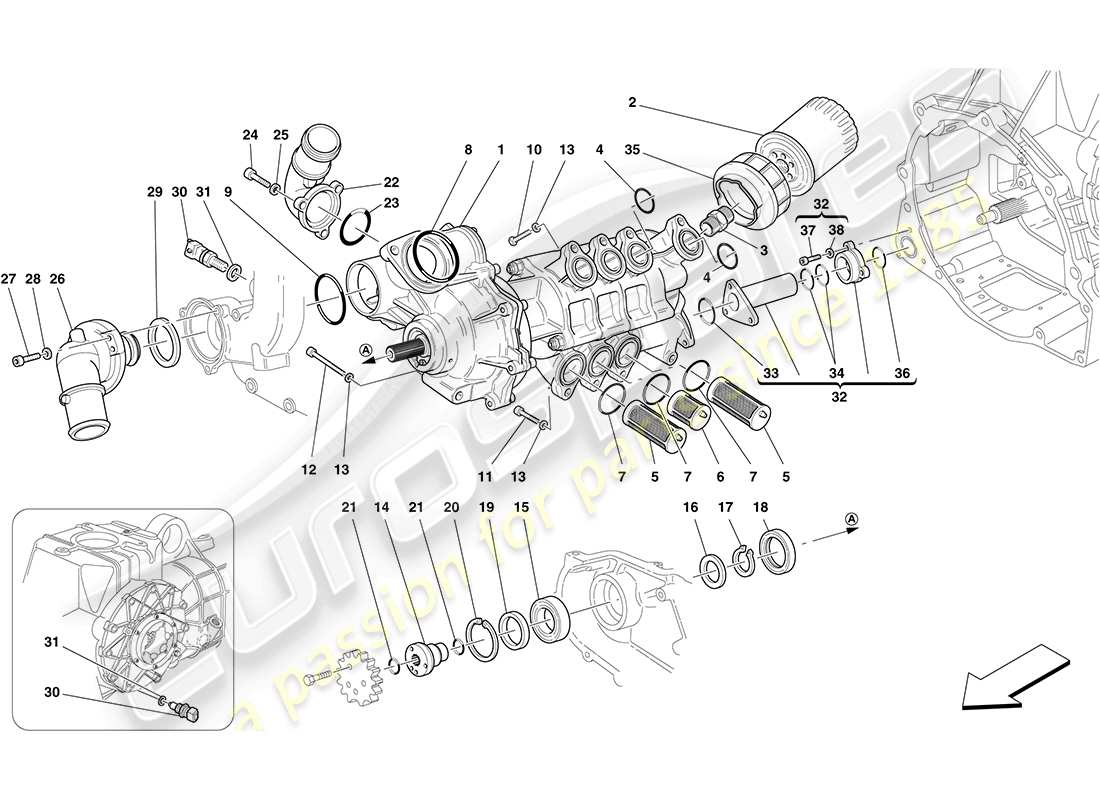 Ferrari F430 Coupe (RHD) OIL / WATER PUMP Parts Diagram