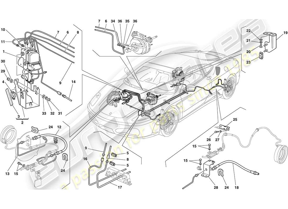 Ferrari F430 Coupe (RHD) Brake System Part Diagram