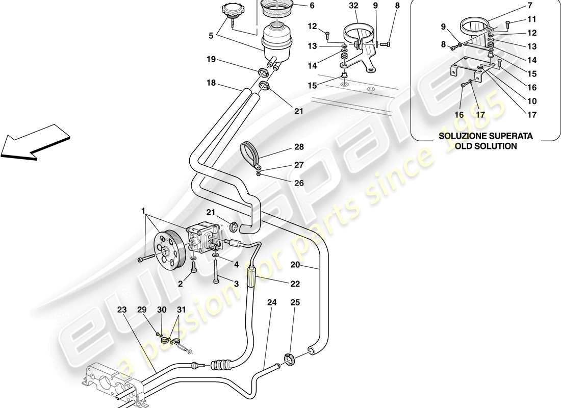 Ferrari F430 Coupe (RHD) POWER STEERING PUMP AND RESERVOIR Parts Diagram