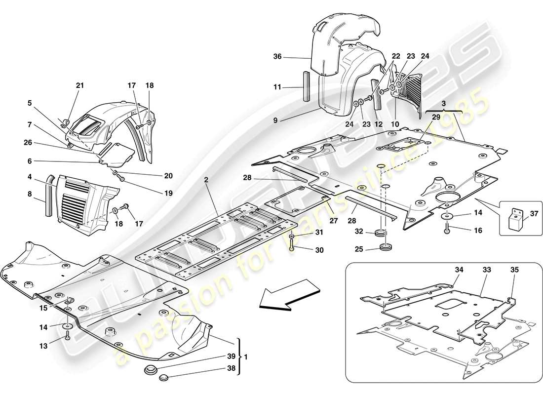 Ferrari F430 Coupe (RHD) FLAT UNDERTRAY AND WHEELHOUSES Parts Diagram