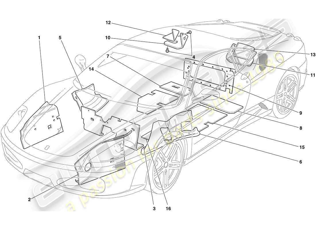 Ferrari F430 Coupe (RHD) Insulation Part Diagram
