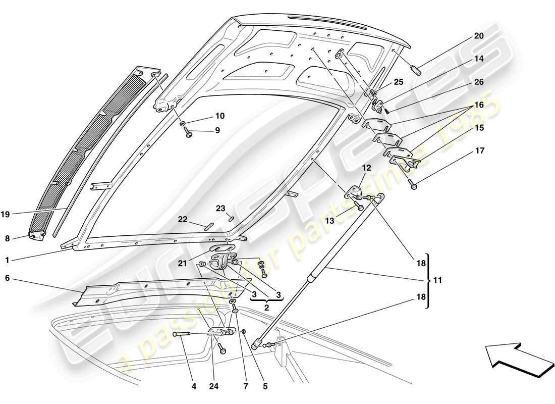Ferrari F430 Coupe (RHD) ENGINE COMPARTMENT LID Part Diagram
