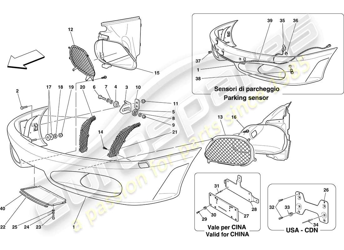 Ferrari F430 Coupe (RHD) FRONT BUMPER Parts Diagram