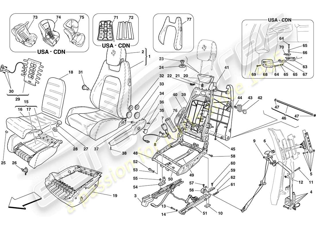 Ferrari F430 Coupe (RHD) MANUAL FRONT SEAT - SEAT BELTS Parts Diagram